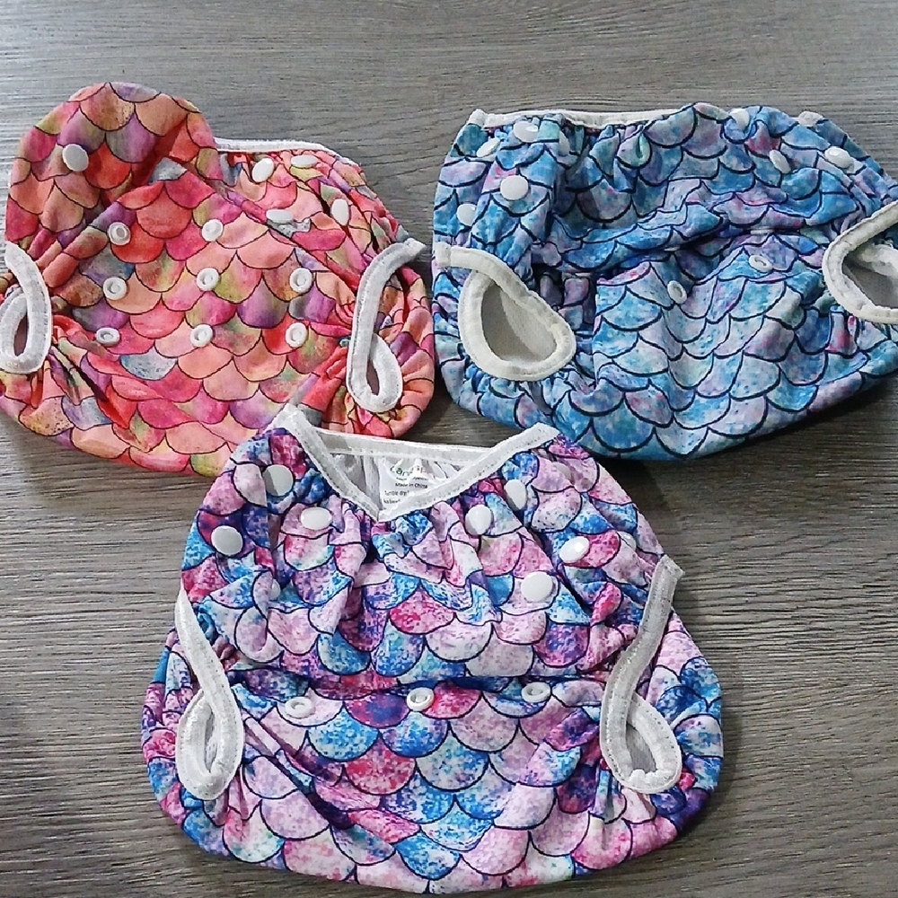 Langsprit Colorful Mermaid Scale Kids Diaper Covers Set of 3 Sz L (NWOT